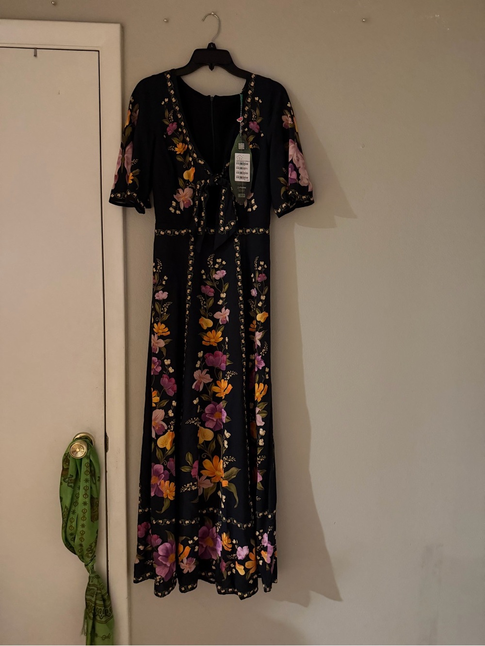 FARM RIO NWT Black Floral Maxi Dress with Pink & Yellow Blooms